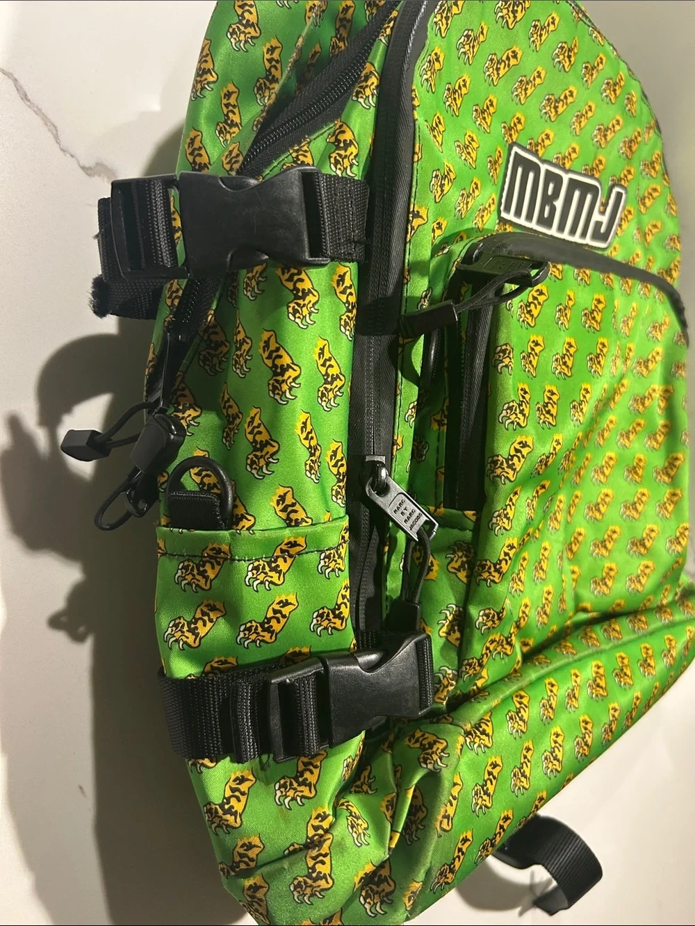 Rare Marc By Marc Jacobs Green Backpack with Yellow Tiger Print